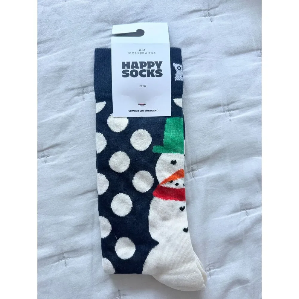 Happy Socks Snowman Polka Dot Christmas Crew Socks 8-12 NWT